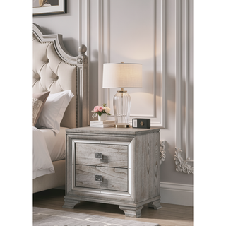 Sunvega Light Gray Finish Contemporary Nightstand with Two Drawers and Bevel Mirror Accents
