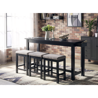 Sunvega White Counter Height Dining Set with USB Ports and Fabric Stools