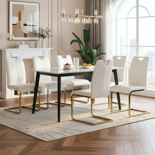 Sunvega Modern Faux Leather Upholstered Dining Chairs with Gold Metal Legs Set of 4