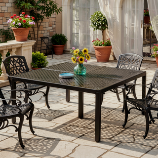 Sunvega Outdoor Modern Aluminum Dining Table with Woven Accents in Gloss Black