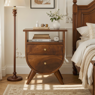 Sunvega Solid Mango Wood Split Bedside with 2 Drawers and Open Slot