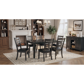 Sunvega Transitional Style Dark Gray 7pc Dining Set with Faux Marble Table Top