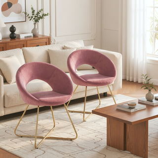 Sunvega Modern Velvet Accent Chairs Set of 2 with Golden Metal Frame and Curved Backrest