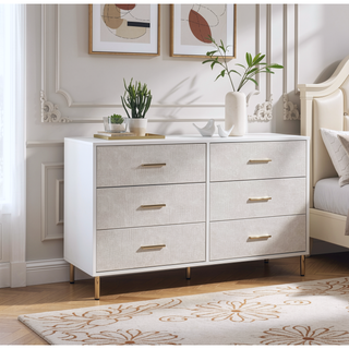 Sunvega Modern Nightstand with Patterned Drawer Fronts and Three Spacious Storage Drawers