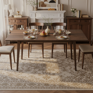 Sunvega Mid-Century Modern Solid Wood Rectangular Dining Table with Beveled Edges