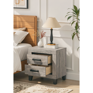 Sunvega Light Gray Finish Nightstand with Two Dovetail Drawers and Wood Construction