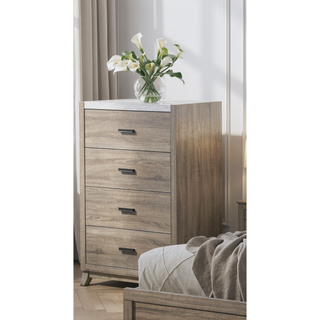 Sunvega Rustic Transitional Chest with Faux Marble Top and Four Drawers