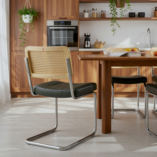 Sunvega Modern Mid Century Velvet Rattan Dining Chairs with Chrome Legs Set of 2