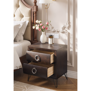 Sunvega Tablita Nightstand with Dark Merlot Finish and 2 Curved Front Drawers