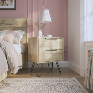 Sunvega Light Oak Finish Two-Drawer Rectangle Nightstand with Steel Legs