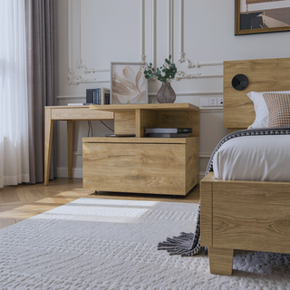 Sunvega Macadamia 2-Tier Shelf Floating Nightstand with Wall-Mount for Bedroom Storage
