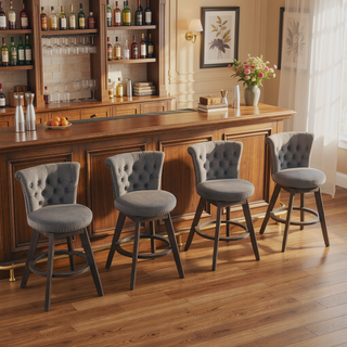 Sunvega 360° Swivel Bar Stools Set of 2 with Back and Hand - Tufted Button Trimmed Edges