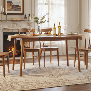 Sunvega Solid Pine Mid-Century Extension Dining Table with Removable Leaf