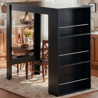 Sunvega Modern Bar Table with 3 Storage Shelves for Kitchen Dining Room Living Room