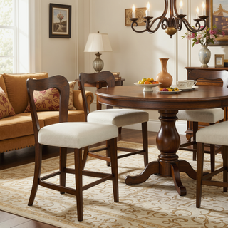 Sunvega Natural Rubberwood Counter Stool Set with Chunky Modern Design and Ergonomic Backrest