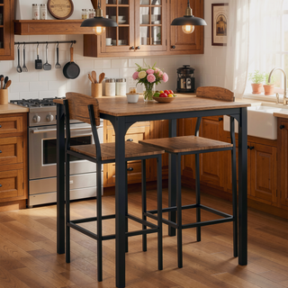 Sunvega Industrial 3-Piece Bar Table Set with Stools, Steel Legs, and Footrests