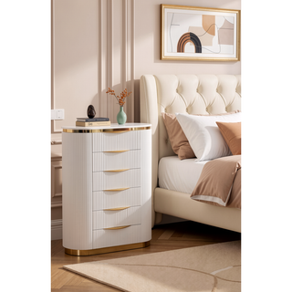 Sunvega White and Gold Detailed Chest with 6 Spacious Drawers for Bedroom