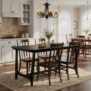 Sunvega Mid-Century Modern Dining Table with Trestle Base and Black Ash Veneer