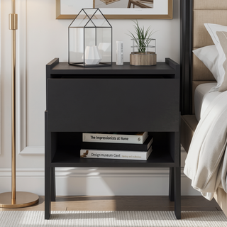 Sunvega Black Caladium Nightstand with One Drawer and Open Shelf