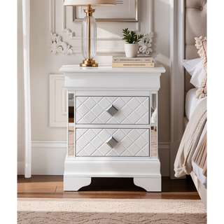 Sunvega Sophisticated Silver Champagne Transitional Nightstand with Two Drawers for Storage