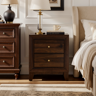 Sunvega Modern Walnut Wood Grain Nightstand with Two Roomy Drawers