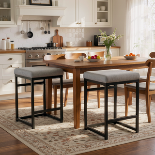 Sunvega Open Back Metal Counter Stool with Gray Fabric Padded Seat