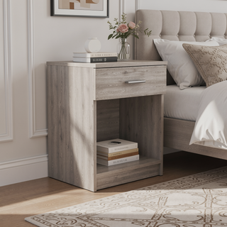 Sunvega Light Gray Nightstand with One Drawer, Low Shelf, and Superior Top