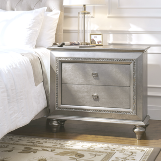 Sunvega Modern Glam Champagne Finish Wooden Nightstand with Sparkling Crystal Trim