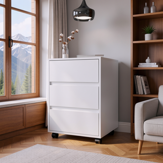 Sunvega Mobile Three Drawer File Cabinet with Locking Wheels and Metal Gliders