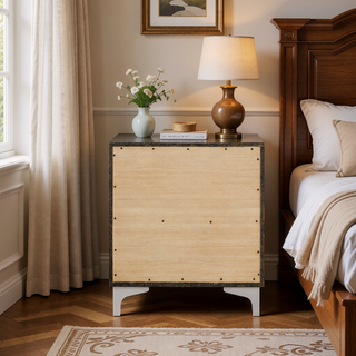 Sunvega White Nightstand with Two Dovetail Drawers and Metal Glides
