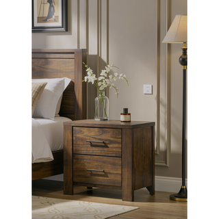 Sunvega Elegant Oak Nightstand with Two Spacious Drawers and Antique Brass Handles