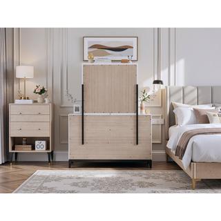Sunvega White Laminate Nightstand with Wood Grain Detailing and Two Spacious Drawers