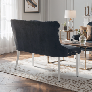 Sunvega Mid Century Modern Velvet Double Dining Loveseat Bench with Gold-Plated Steel Legs