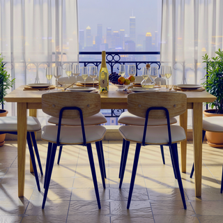 Sunvega Solid Wood Oak Veneer Dining Table for 6 with Angled Edges