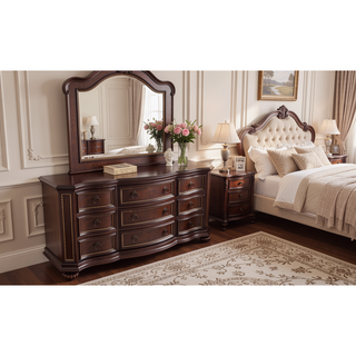 Sunvega Cherry Nightstand with Carved Bun Feet and Velvet Lined Drawer