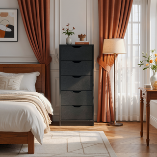 Sunvega White 5 Drawer Tall Dresser with Pull Out System Compact Size