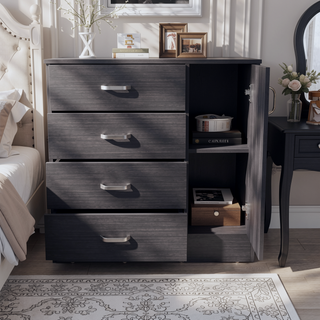 Sunvega Modern Black Wengue Dresser with 1 Door 4 Drawers and 2 Shelves