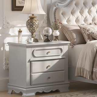 Sunvega Grey 3-Drawer Nightstand with Dovetail Joints and Quiet Wooden Glide Mechanisms