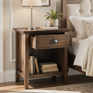 Sunvega Rustic Natural Aged Brown Solid Wood Bedside Table with Drawer