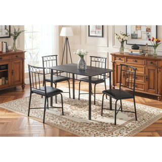 Sunvega 5 Piece Dining Table Set with Black Leather Look Chairs for 4