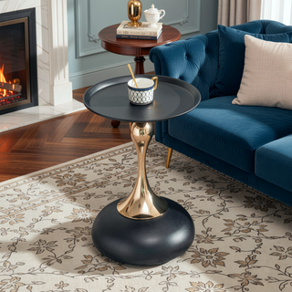 Sunvega Gold Finish Metal Small Round Side Table for Living Room or Bedroom