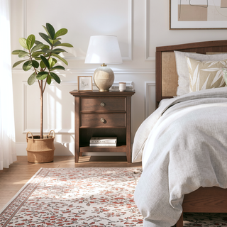 Sunvega Handcrafted Solid Wood Russet Brown Bedside Table with Two Drawers