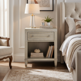 Sunvega Light Oak Finish Nightstand with Charging Ports Drawer and Shelf