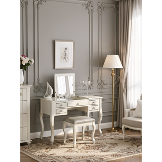 Sunvega Silver Contemporary Modern Vanity Set with Stool and Flip Down Mirror