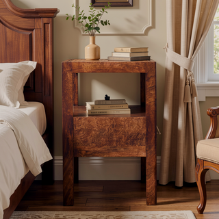 Sunvega Solid Mango Wood Caldera Nightstand with Drawer and Shelf in Honey Caramel