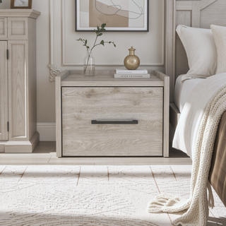 Sunvega Light Gray Floating Nightstand with Accessible Storage Drawer for Bedroom