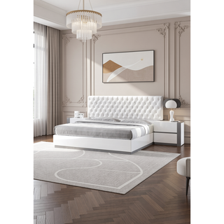 Sunvega Modern White Lacquer Nightstand Table with 2 Drawers for Bedroom