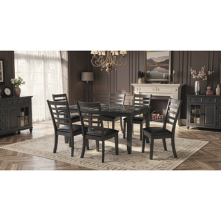 Sunvega Transitional Style Dark Gray 7pc Dining Set with Faux Marble Table Top