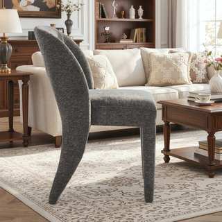 Sunvega Grey Chenille Dining Chairs with Hollowed-Out Backrest Set of 2
