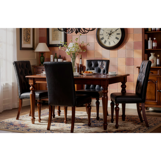 Sunvega Espresso Brown Finish Faux Marble Top Dining Table with 4 Cushioned Chairs